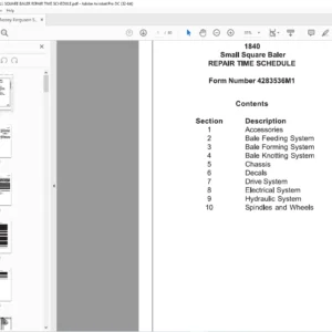 Massey Ferguson SA 1840 Small Square Baler Repair Time Schedule Manual – PDF DOWNLOAD