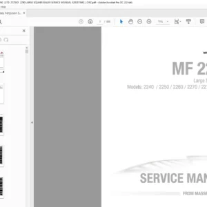 Massey Ferguson SA MF2200 Series 2240 2250 2260 2270 2270XD 2290 Large Square Baler Service Manual