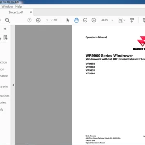 Massey Ferguson WR9900 Series WR9950 WR9960 WR9970 WW9980 Windrower Combines Operator’s Manual
