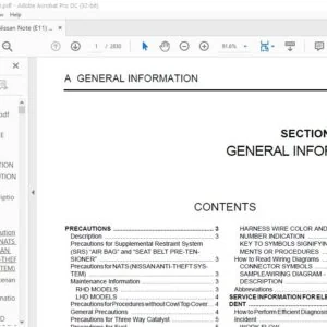 Nissan Note E11 Service Workshop Manual