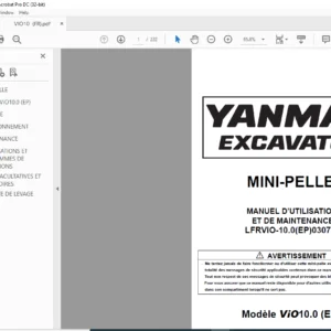 YANMAR MINI-PELLE ViO10.0 EP MANUEL D’UTILISATION ET DE MAINTENANCE  - PDF DOWNLOAD