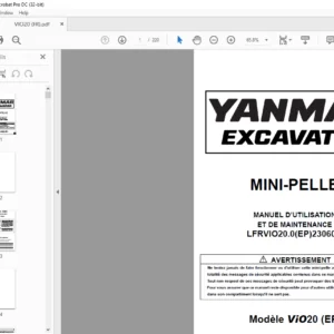 YANMAR MINI-PELLE ViO20 EP MANUEL D’UTILISATION ET DE MAINTENANCE  -  PDF DOWNLOAD