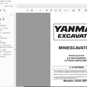 YANMAR  MINIESCAVATORE ViO20 EP MANUALE D’USO E DI MANUTENZIONE - PDF DOWNLOAD