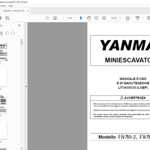 YANMAR MINIESCAVATORE ViO30-2 ViO35-2 EP MANUALE D’USO E DI MANUTENZIONE - PDF DOWNLOAD