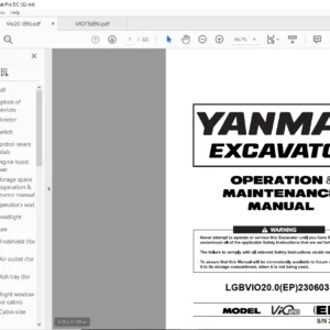 YANMAR ViO20 EP EXCAVATOR OPERATION & MAINTENANCE MANUAL - PDF DOWNLOAD