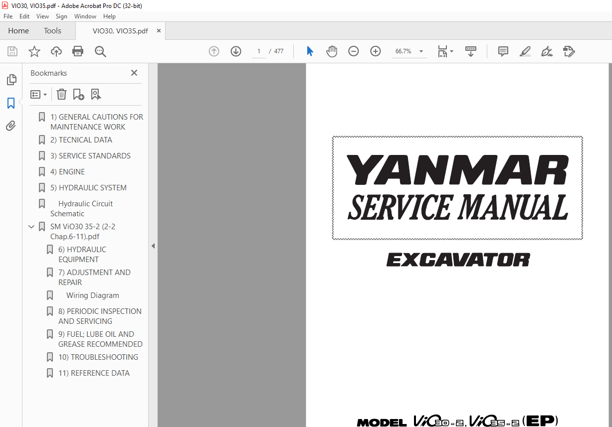 YANMAR ViO302 ViO352 EP EXCAVATOR SERVICE MANUAL PDF DOWNLOAD