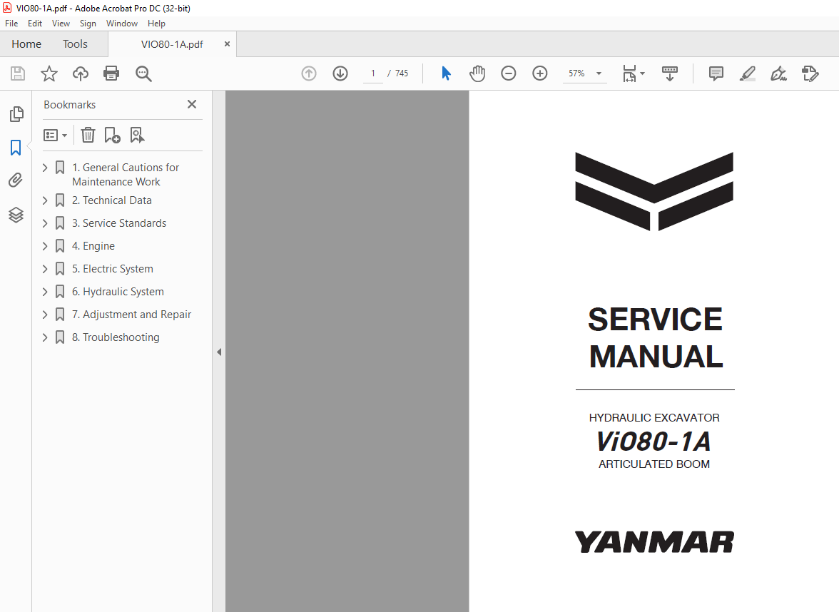 YANMAR ViO80-1A ARTICULATED BOOM HYDRAULIC EXCAVATOR SERVICE MANUAL ...