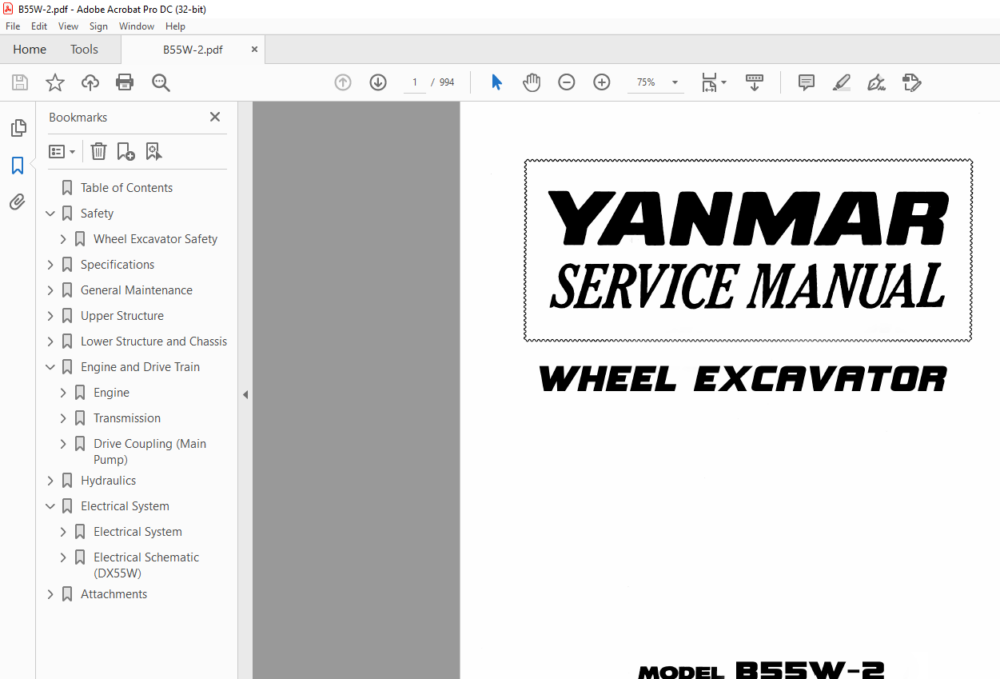 Yanmar B55W-2 Wheel Excavator Service Manual - HeyDownloads - Manual ...