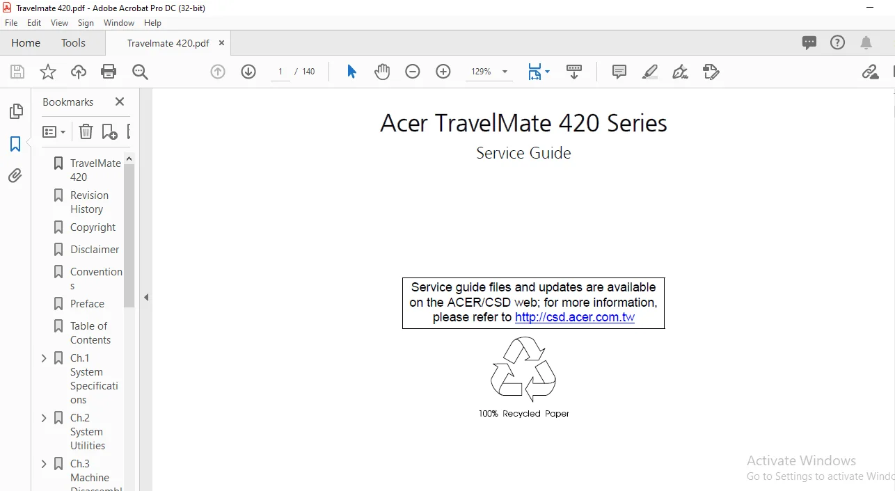 Acer TravelMate 420 Series Laptop Service Guide Manual - PDF DOWNLOAD