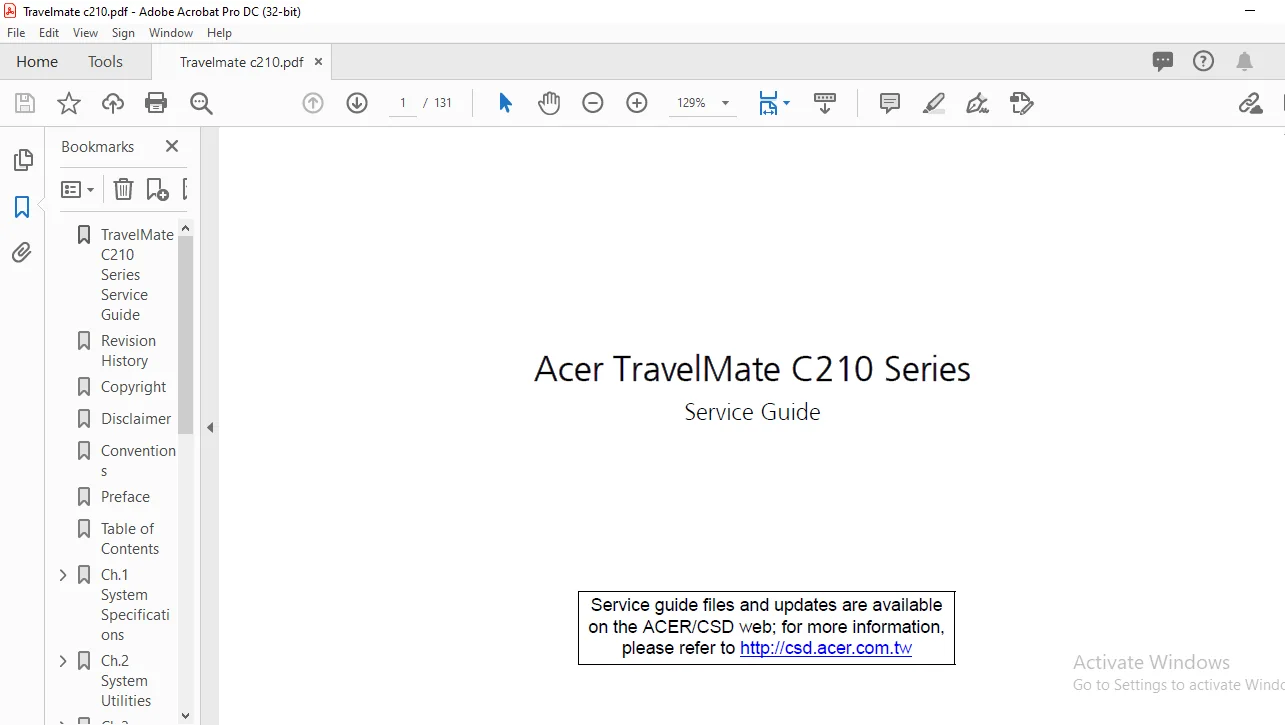 Acer TravelMate C210 Series Laptop Service Guide Manual - PDF DOWNLOAD