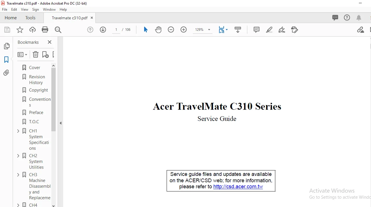 Acer TravelMate C310 Series Laptop Service Guide Manual - PDF DOWNLOAD