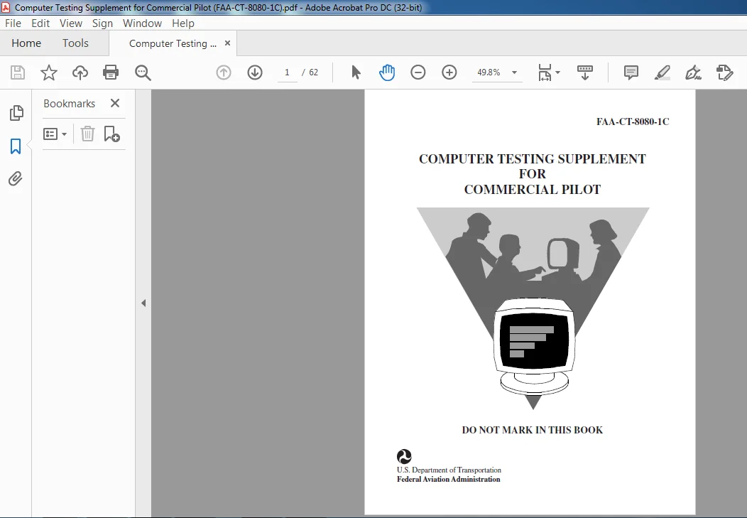 COMPUTER FAA CT 8080 1C TESTING SUPPLEMENT FOR COMMERCIAL PILOT MANUAL 