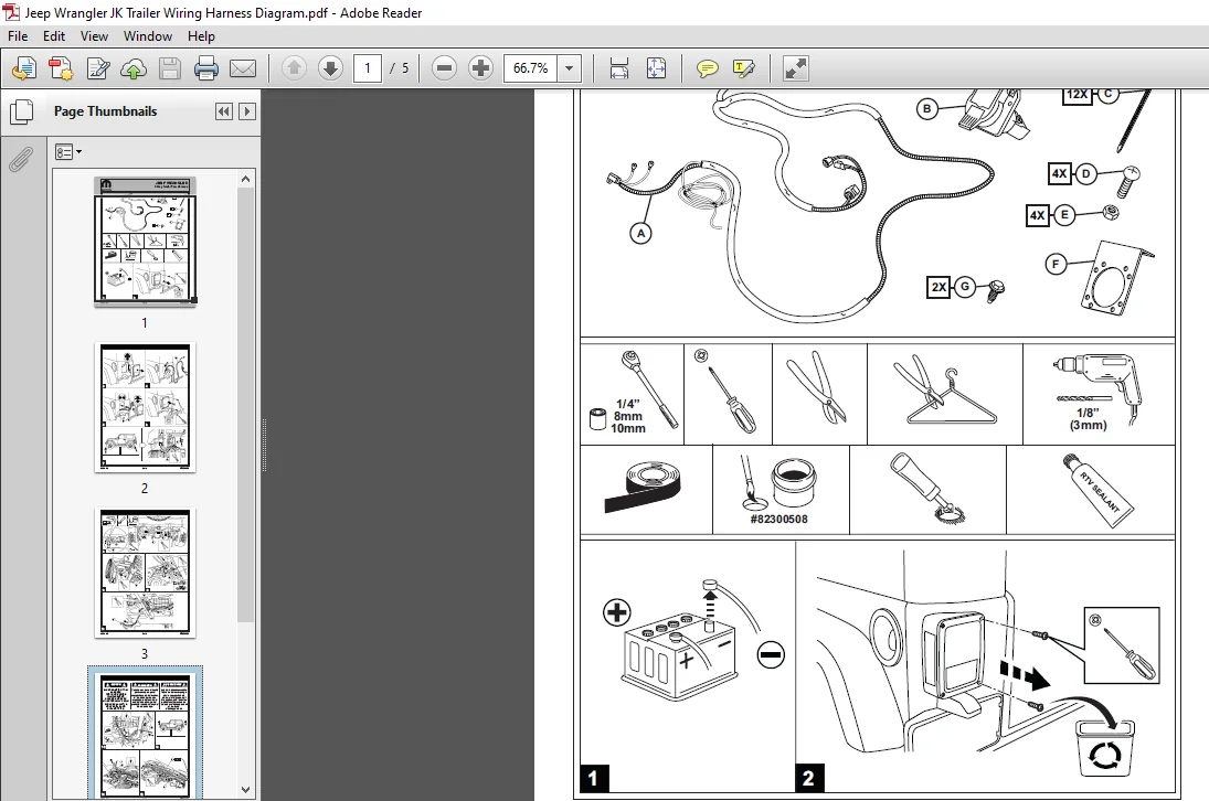 Jeep Wrangler JK Trailer Wiring Harness Diagram Manual - PDF DOWNLOAD