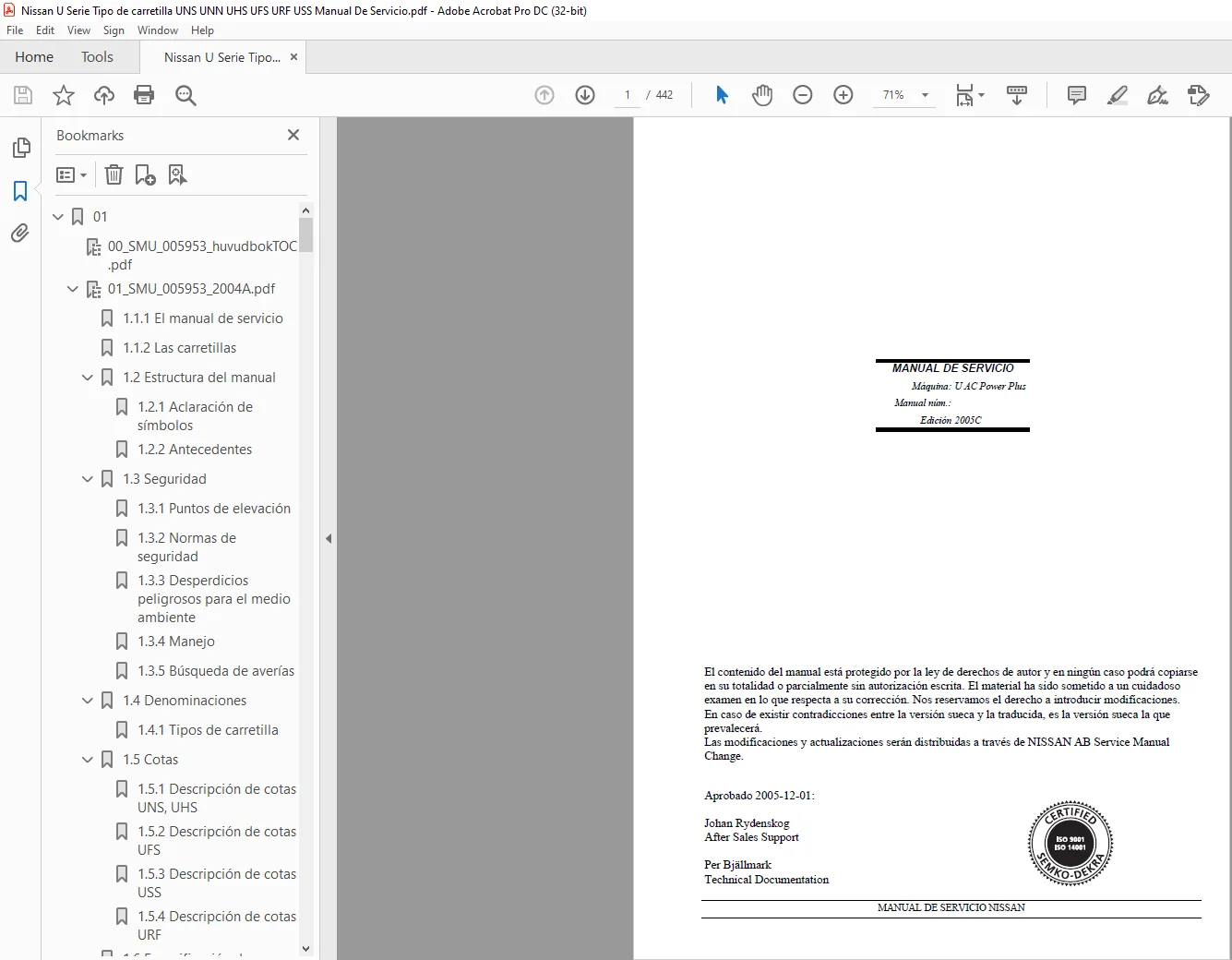 Nissan U Serie Tipo de carretilla UNS UNN UHS UFS URF USS Manual De Servicio - PDF DOWNLOAD