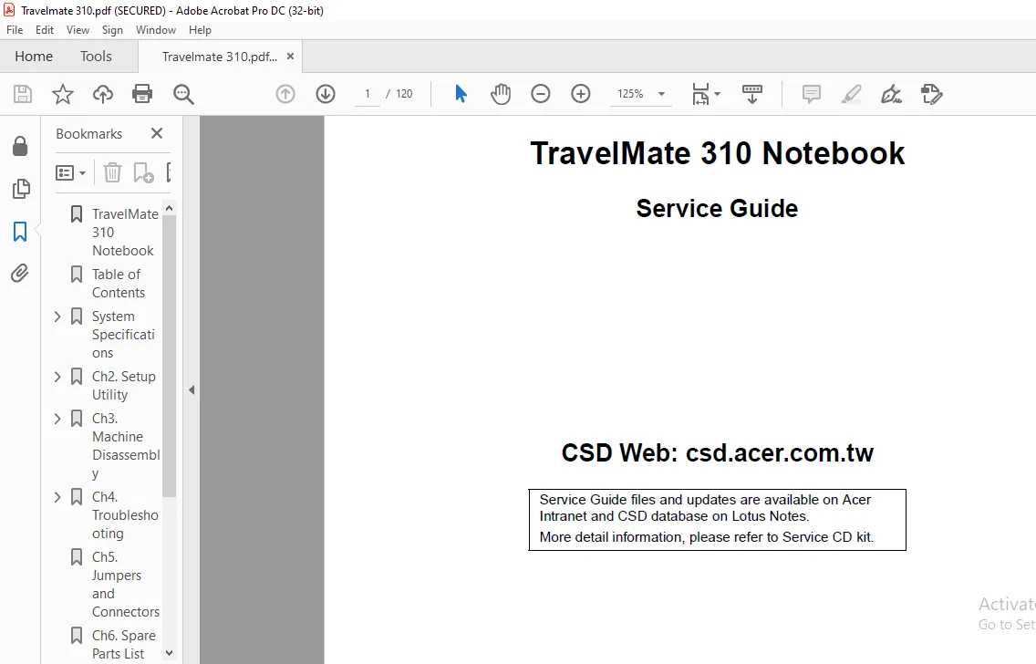 TravelMate 310 Notebook Laptop Service Guide Manual - PDF DOWNLOAD