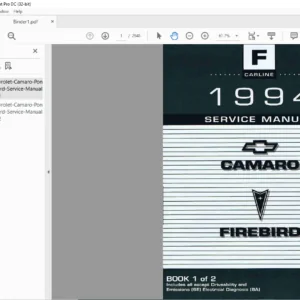 1992-2002 Chevrolet Camaro Pontiac Firebird Service Manual Vol 1 & 2 - PDF DOWNLOAD