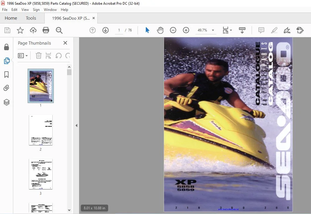 1996 SeaDoo XP 5858 5859 Parts Catalog Manual - PDF DOWNLOAD - Image 2