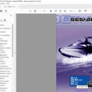 2001 Seadoo GS 5548 GSX RFI 5549 GTS 5551 GTI 5552 Operator's Guide Manual