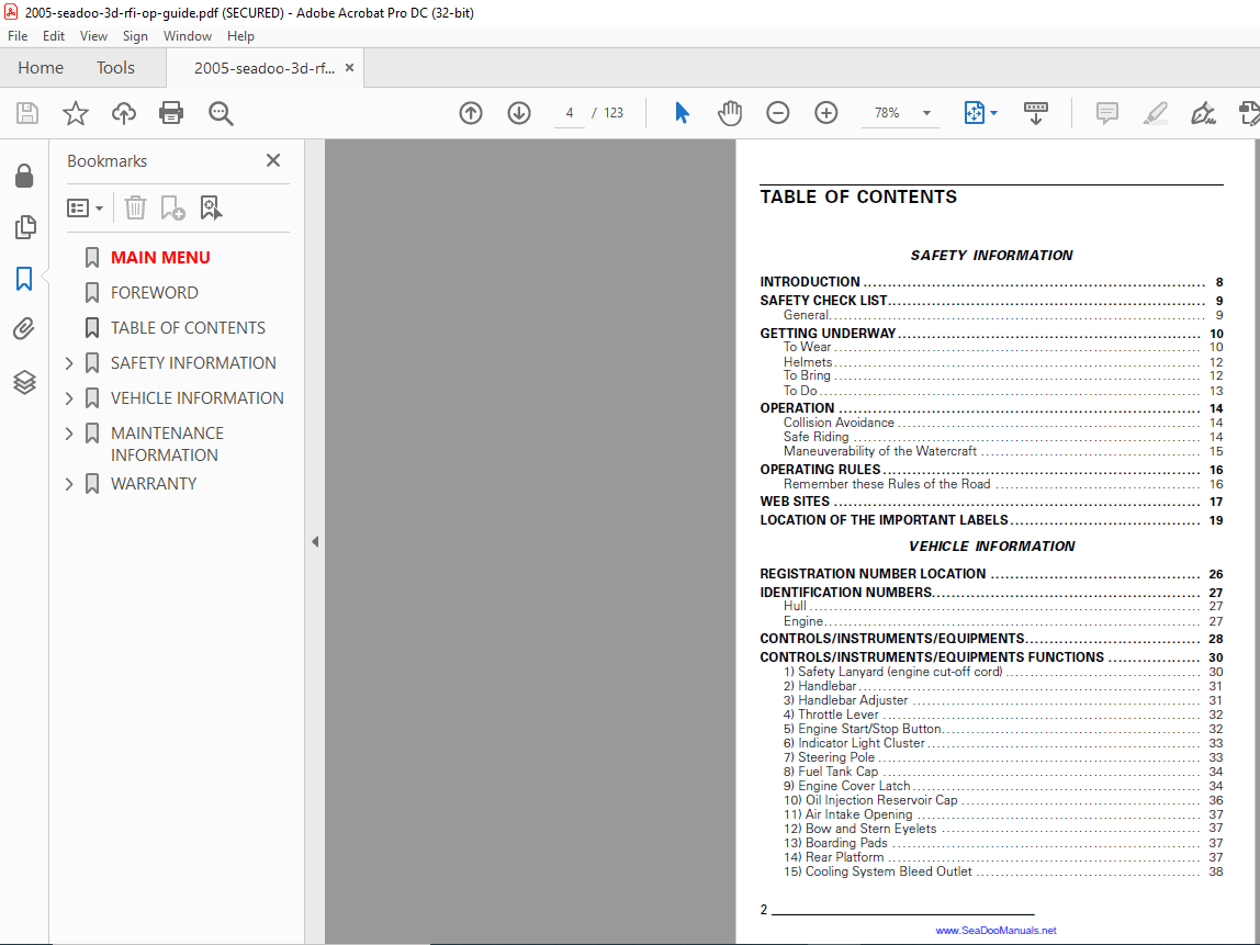2005 Seadoo 3D RFI Operator's Guide Manual - PDF DOWNLOAD ...