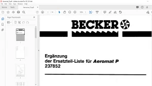 Becker Aeromat P Spare Parts Manual - PDF DOWNLOAD (GERMAN)