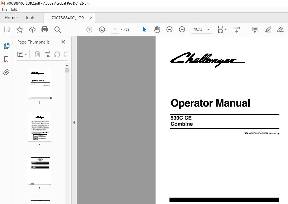 Challenger 530C CE Combine Operator Manual 700738840C - PDF DOWNLOAD - Image 2