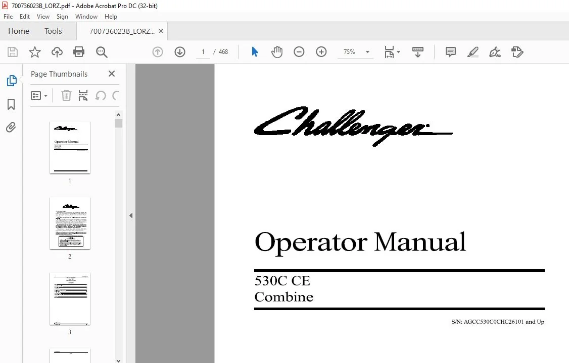 Challenger 530C CE Combine Operatorโs Manual 700736023B - PDF DOWNLOAD - Image 2