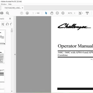 Challenger 540C 560C with AP84-4 & AP98-4 Engines Combine Operator Manual 700744639B