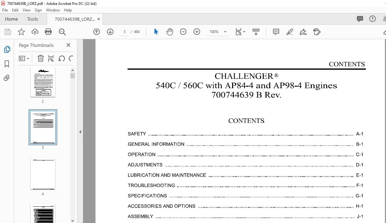 Challenger 540C 560C with AP84-4 & AP98-4 Engines Combine Operator Manual 700744639B - Image 4