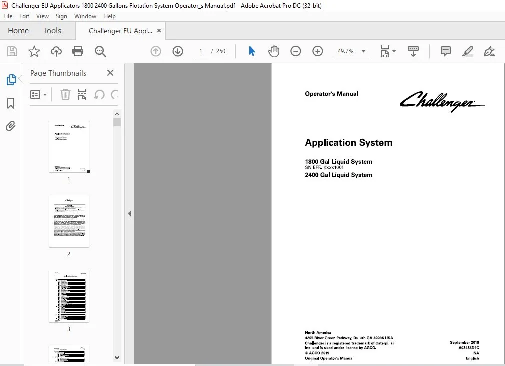 Challenger EU Applicators 1800 2400 Gallons Flotation System Operatorโs Manual - Image 3