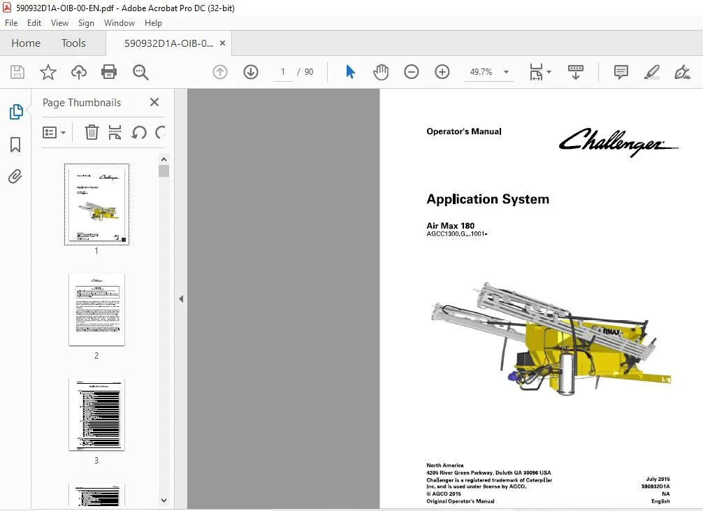 Challenger EU Applicators Air Max 180 Row Crop System Operatorโs Manual 590932D1A - Image 2
