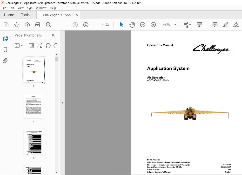 Challenger Air Spreader Operator Manual 590952D1A PDF Download - Image 4