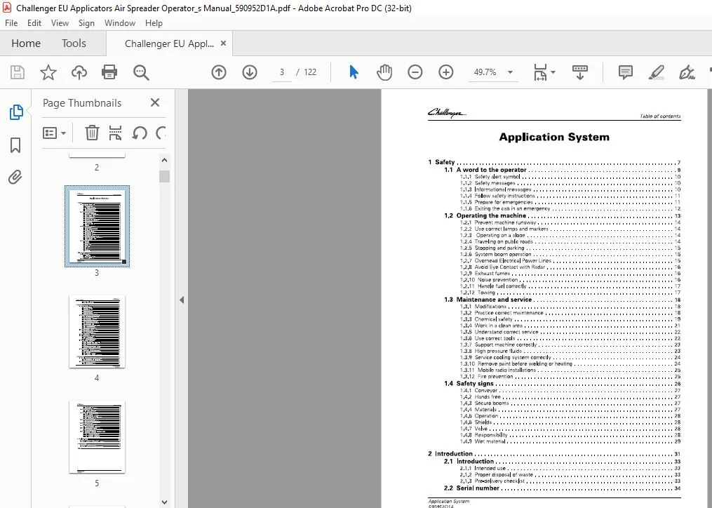 Challenger Air Spreader Operator Manual 590952D1A PDF Download - Image 2