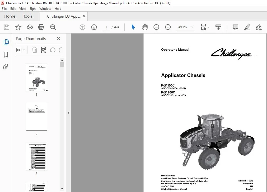 Challenger EU Applicators RG1100C RG1300C RoGator Chassis Operatorโs Manual 607988D1B - Image 3