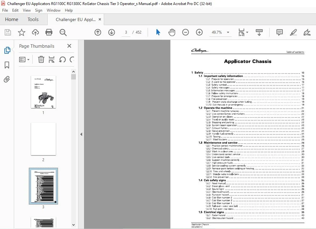 Challenger EU Applicators RG1100C RG1300C RoGator Chassis Tier 3 Operator's Manual - Image 4