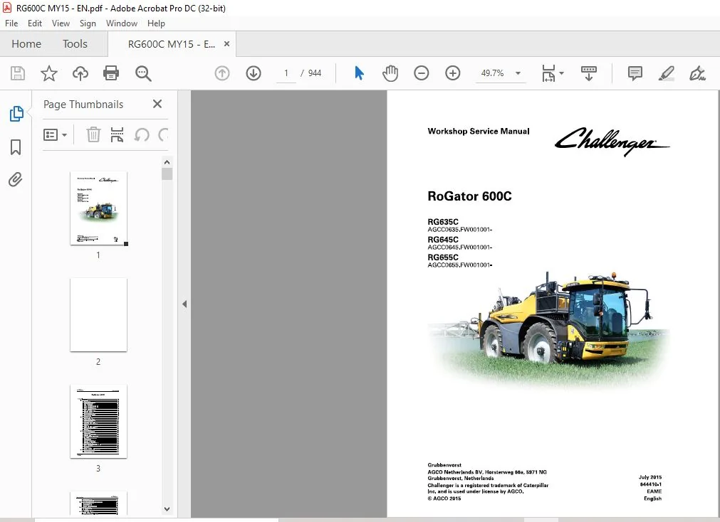 Challenger EU Applicators RG635C RG645C RG655C RoGator Workshop Service Manual - Image 4