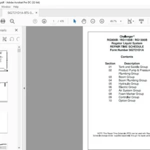Challenger EU Applicators RG900B RG1100B RG1300B RoGator Liquid System Repair Time Schedule Manual