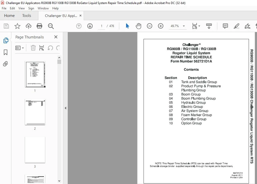 Challenger RoGator RG900B RG1100B RG1300B Repair Time Manual PDF - Image 2