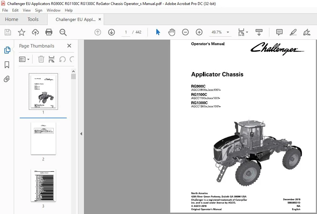 Challenger EU Applicators RG900C RG1100C RG1300C RoGator Chassis Operator’s Manual 599395D1D - Image 2