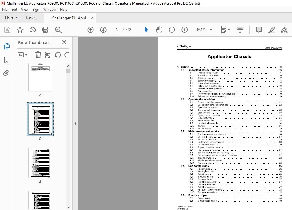 Challenger EU Applicators RG900C RG1100C RG1300C RoGator Chassis Operator’s Manual 599395D1D - Image 3