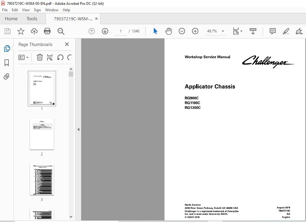 Challenger EU Applicators RG900C RG1100C RG1300C RoGator Chassis Workshop Service Manual - Image 2