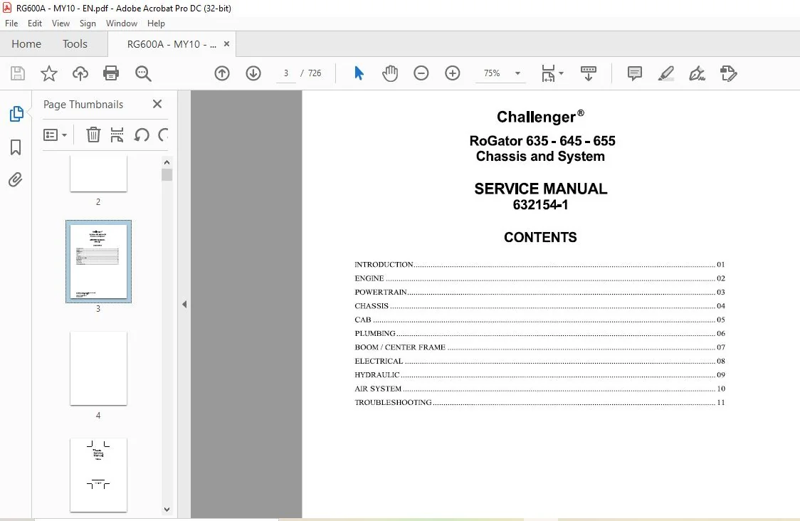 Challenger EU Applicators RoGator 635 645 655 Chassis & System Service Manual - PDF DOWNLOAD - Image 2