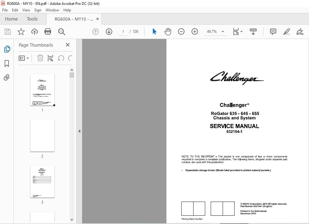 Challenger EU Applicators RoGator 635 645 655 Chassis & System Service Manual - PDF DOWNLOAD - Image 4