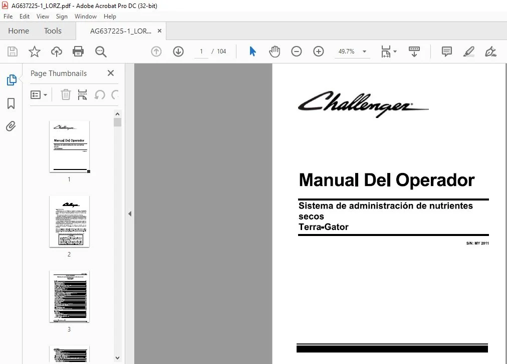 Challenger EU Applicators Sistema de administracion de nutrientes secos Terra-Gator Manual del Operador - (spanish) - Image 4