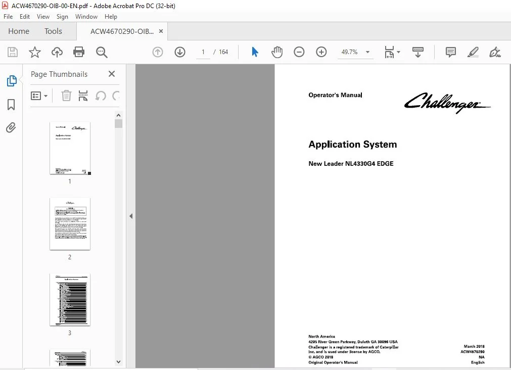 Challenger New Leader NL4330G4 Application System Operator's Manual ACW4670290 - Image 3
