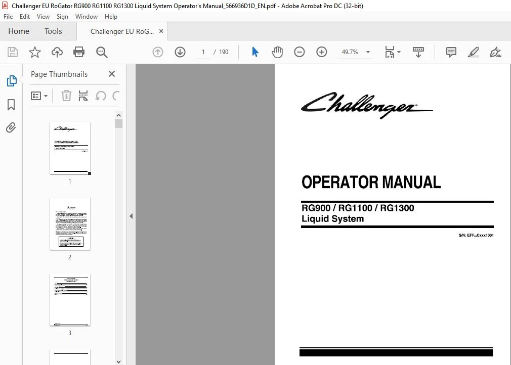 Challenger RG900 RG1100 RG1300 Liquid System Operator Manual - PDF DOWNLOAD - Image 3