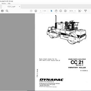 DYNAPAC CC 21 Series 2 Vibratory Roller Spare Parts List Manual - PDF DOWNLOAD