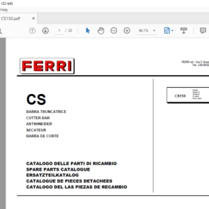 Ferri CS150 Cutter Bar Parts Catalogue Manual - PDF DOWNLOAD