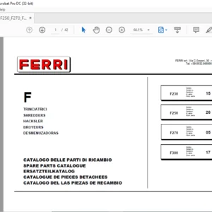 Ferri F230 F250 F270 F300 SHREDDERS Parts Catalogue Manual - PDF DOWNLOAD