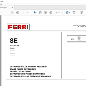 Ferri SE30 Blower Parts Catalogue Manual - PDF DOWNLOAD