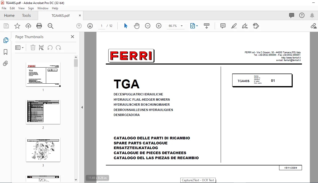 Ferri TGA46S Hydraulic Flail-Hedger Mowers Parts Catalogue Manual - PDF DOWNLOAD - Image 2